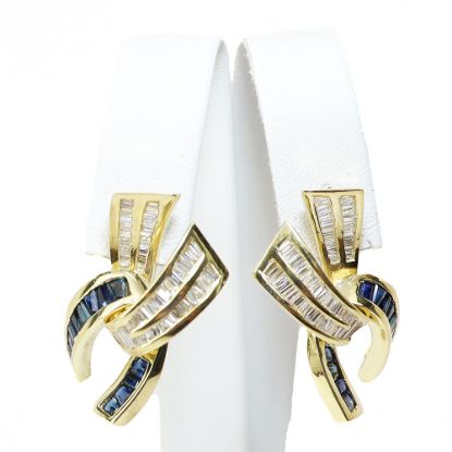 Picture of 14k Yellow Gold Sapphire and Diamond Earrings
