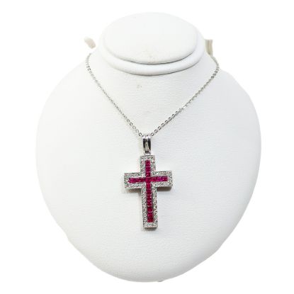 Picture of 14k White Gold Ruby and Diamond Cross Pendant