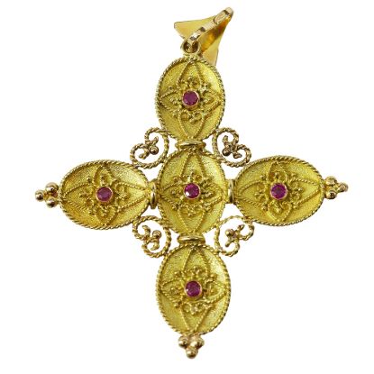 Picture of 18k Yellow Gold Bezel Set Ruby Cross Pendant