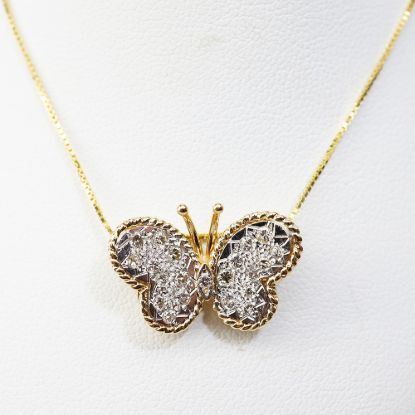 Picture of 14k Two Tone Gold Diamond Butterfly Necklace 