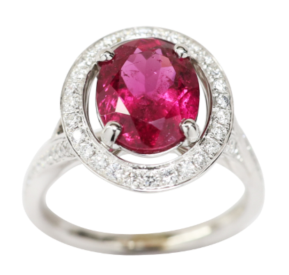 Picture of Vibrant 18k White Gold, Rubellite Tourmaline & Diamond Ring 