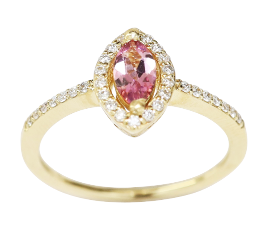Picture of Exclusive 14k Yellow Gold, Diamond & Marquise Cut Pink Tourmaline Ring