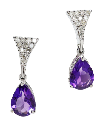 Picture of 14k White Gold, Pear-Cut Amethyst & Diamond Earrings