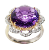 Picture of 18k Two-Tone Gold & Amethyst Ring with Flower Shaped Diamond Halo 
