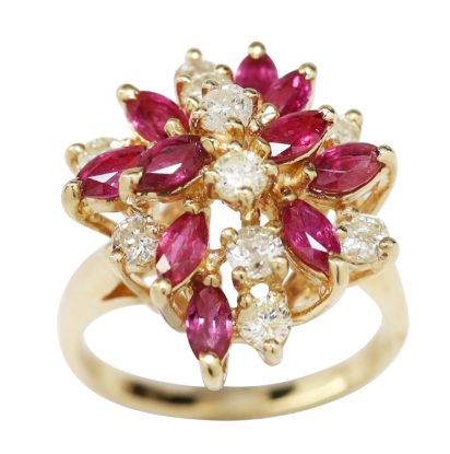 Picture of 14k Yellow Gold Ruby & Diamond Statement/Cocktail Ring
