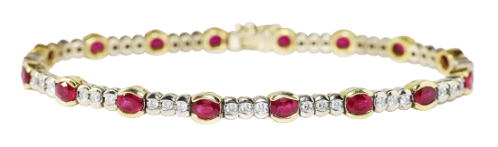 Picture of 18k Two-Tone Gold, Oval Cut Ruby & Round Cut Diamond Tennis Bracelet