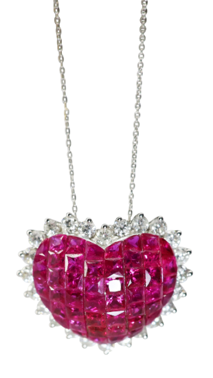 Picture of 18k White Gold, Ruby & Diamond Heart Necklace 
