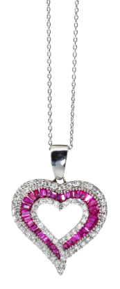 Picture of 14k White Gold, Ruby and Diamond Heart Pendant Necklace