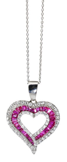 Picture of 14k White Gold, Ruby and Diamond Heart Pendant Necklace