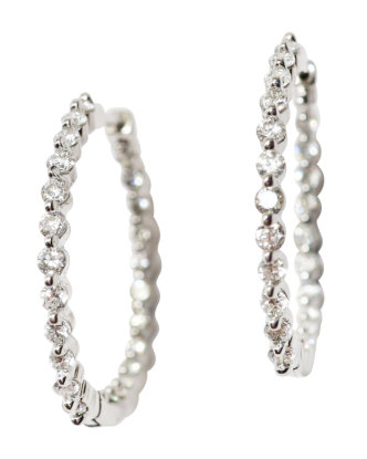 Picture of 14k White Gold & Diamond Hoop Earrings 