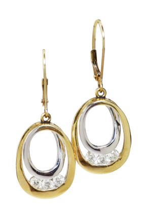 Picture of 14k Two-Tone Gold & Diamond Dangle Earrings 