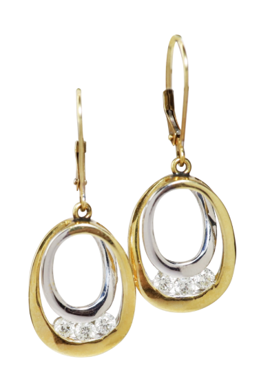 Picture of 14k Two-Tone Gold & Diamond Dangle Earrings 