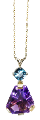 Picture of 14k Yellow Gold, Blue Zircon & Amethyst Pendant Necklace