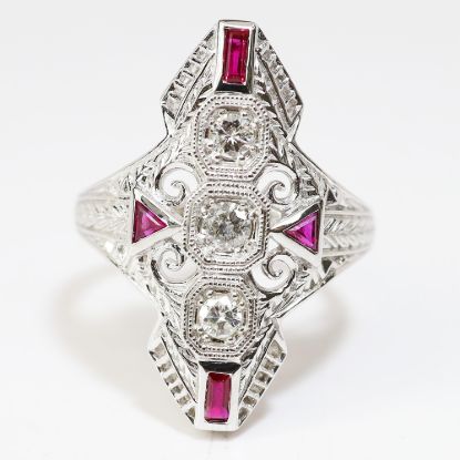 Picture of 14k White Gold Art Deco Revival Diamond and Ruby Ring