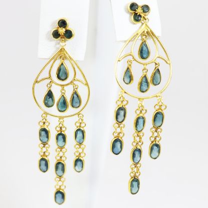 Picture of 14k Yellow Gold Bezel Set Sapphire Earrings