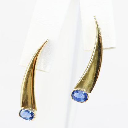 Picture of 14k Yellow Gold Bezel Set Sapphire Earrings