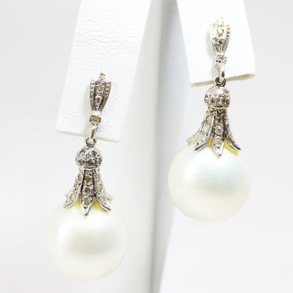 Picture of 14k White Gold South Sea Cultured Pearl and Diamond Earrings