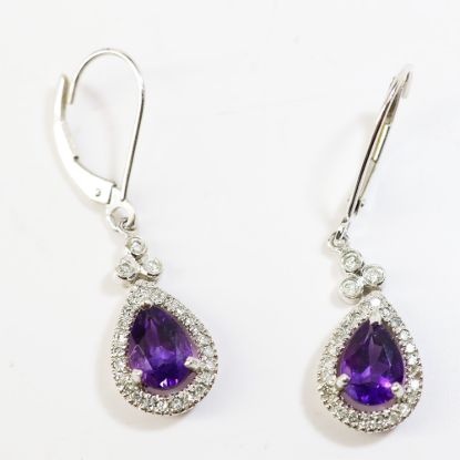 Picture of 10k White Gold Amethyst and Bezel Set Diamond Earrings