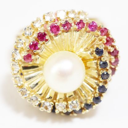 Picture of 14k Yellow Gold Cultured Pearl, Ruby & Sapphire Ring