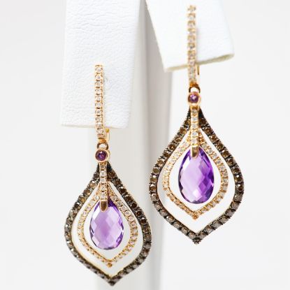 Picture of 14k Rose Gold Amethyst and Diamond Earrings