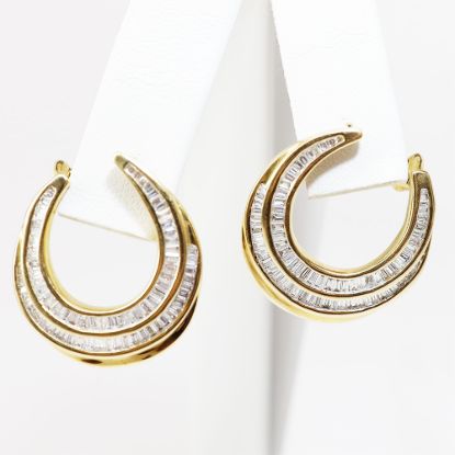 Picture of 14k Yellow Gold Diamond and Sapphire Stirrup Earrings