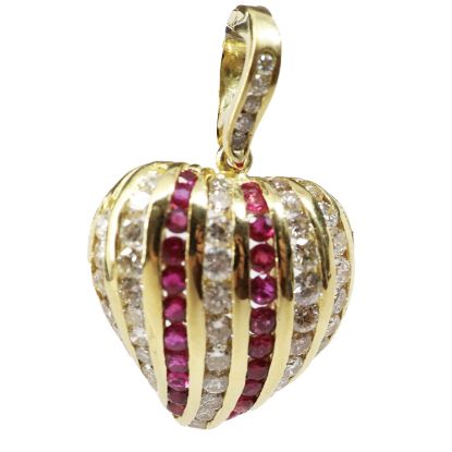 Picture of 18k Yellow Gold Diamond and Ruby Heart Pendant