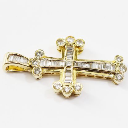 Picture of 14k Yellow Gold Bezel Set Diamond Cross Pendant