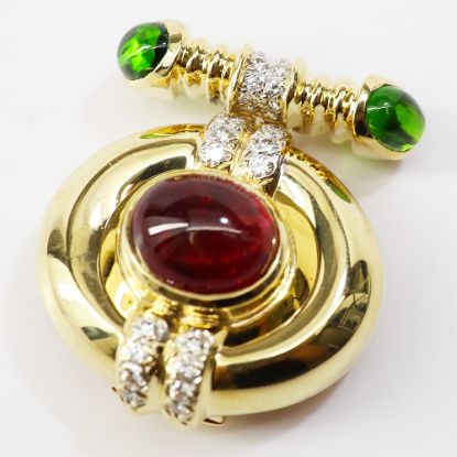Picture of 14k Yellow Gold Diamond and Bezel Set Tourmaline Brooch