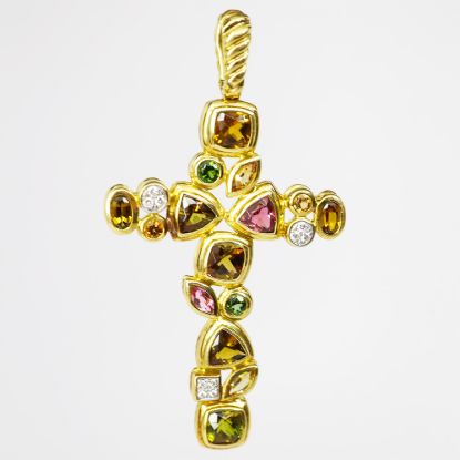 Picture of David Yurman 18k Yellow Gold Tourmaline and Diamond Cross Pendant