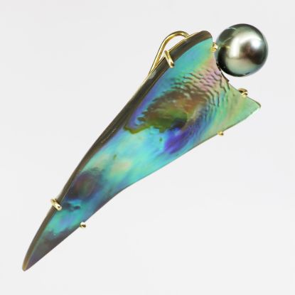 Picture of 18k Yellow Gold Tahitian Black Cultured Pearl and Abalone Slide Pendant