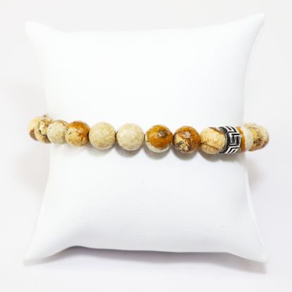 Picture of AXION Sterling Silver Jasper Bead Bracelet with Meanders Motif