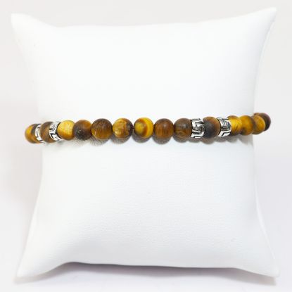 Picture of AXION Sterling Silver Greek Key Tiger's Eye Beaded Elastic Cord Bracelet