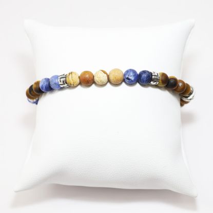 Picture of AXION Sterling Silver Greek Motif Washers with Tiger's Eye, Lapis Lazuli, and Jasper Beaded Bracelet