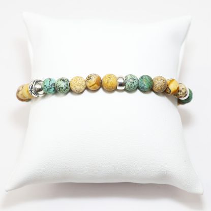 Picture of AXION Sterling Silver Greek Key Jasper & African Turquoise Beaded Elastic Cord Bracelet