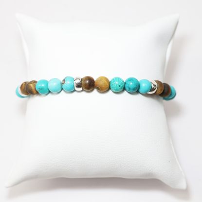 Picture of AXION Sterling Silver Greek Key Turquoise & Tiger's Eye Beaded Elastic Cord Bracelet
