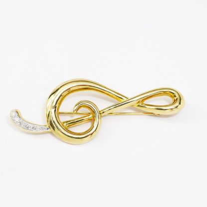 Picture of 14k Two-Tone Gold Bead Set Diamond Treble Clef Brooch