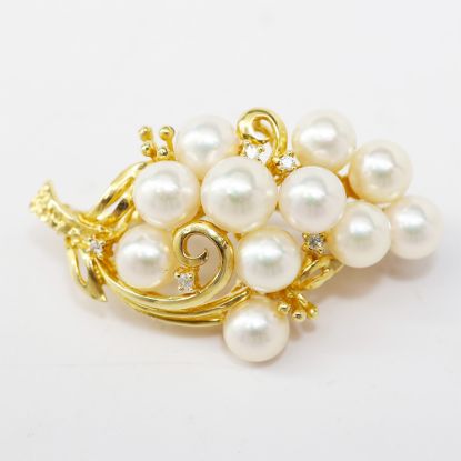Picture of 14k Yellow Gold Cultured Pearl & Diamond Grape Bunch Brooch