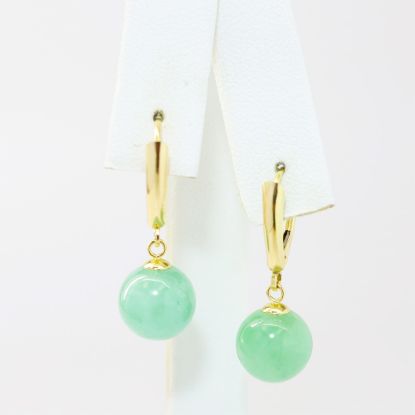 Picture of 14k Yellow Gold Round Jade Drop Earrings