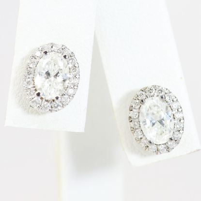 Picture of 14k White Gold Oval Diamond Halo Earrings