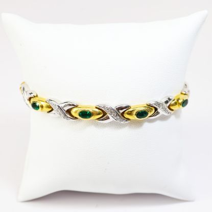 Picture of 18k Two-Tone Gold Bezel Set Emerald and Diamond Bracelet