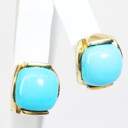 Picture of 14k Yellow Gold Sugarloaf Turquoise Earrings