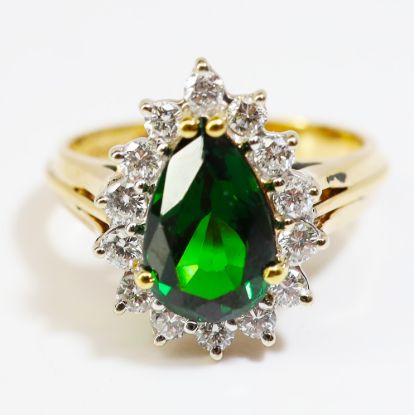 Picture of 14k Yellow Gold Tsavorite Garnet and Diamond Ring