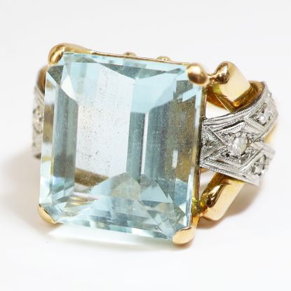 Picture of 14k Yellow Gold Aquamarine and Diamond Ring