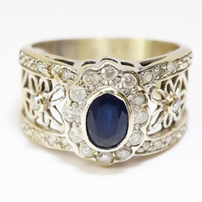 Picture of 14k White Gold Bezel Set Sapphire and Diamond Ring