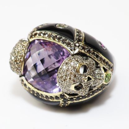 Picture of 18k Black Gold Amethyst & Multi-Gemstone Pavé Set Diamond Ring