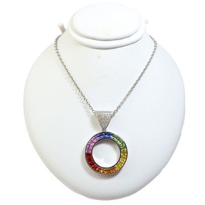 Picture of 14k White Gold Reversible Pavé set Diamond and Diffused Sapphire Pendant