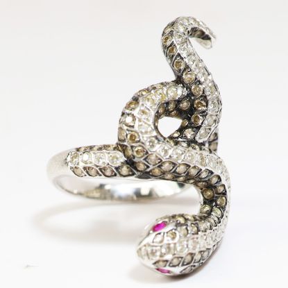 Picture of 14k White Gold Ruby and Pavé set Diamond Snake Ring