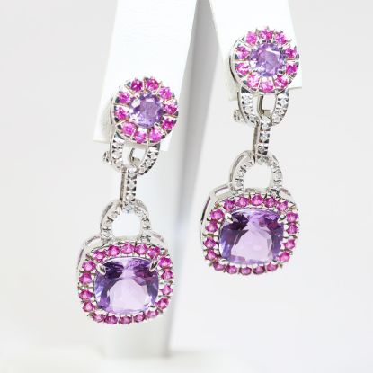 Picture of 14k White Gold Amethyst, Sapphire and Diamond Earrings