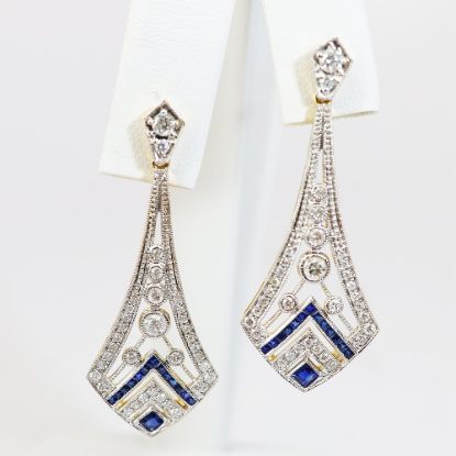 Picture of 14k two-Tone Gold Diamond and Sapphire Earrings