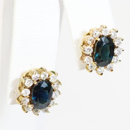Picture of 14k Yellow Gold Sapphire and Diamond Earrings